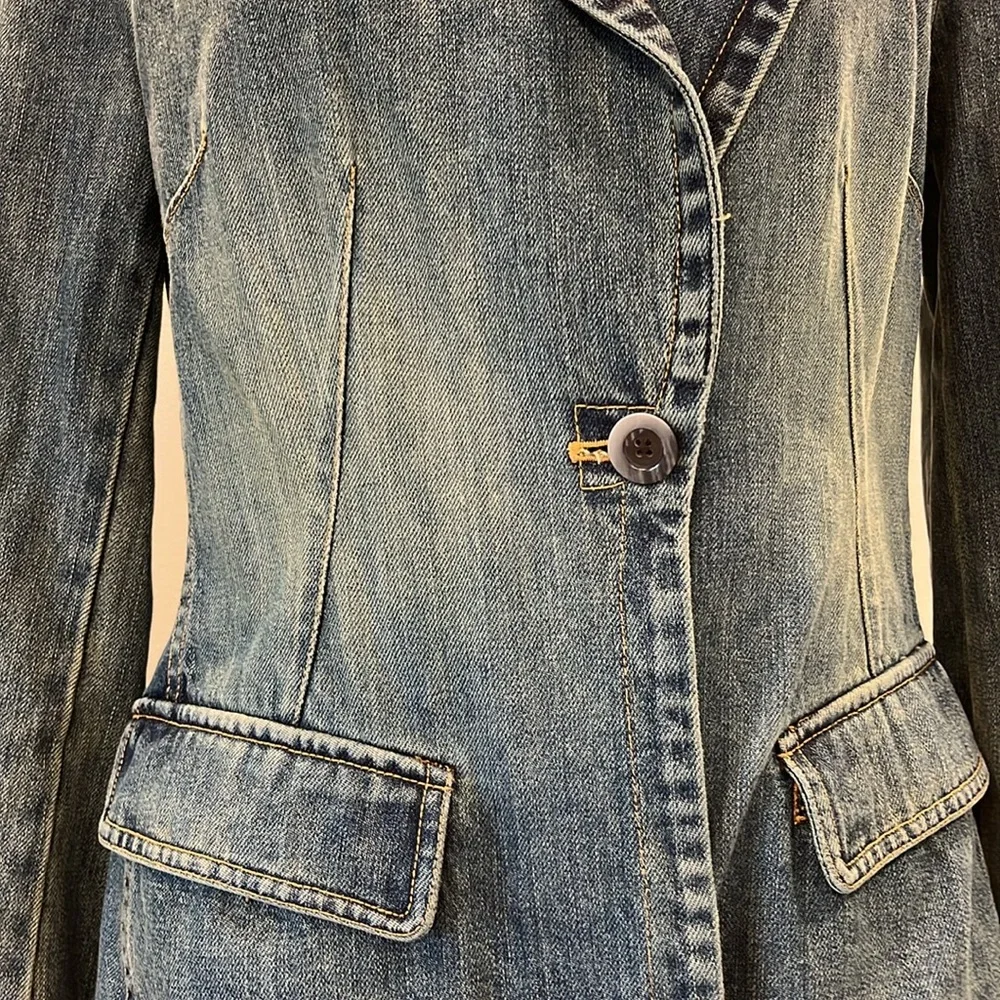 Gap long sleeve 100% cotton denim blazer single button from pocket fitted SZ L - Picture 2 of 16